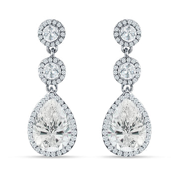 Pear Teardrop Halo Drop Dangle Earring Cubic Zirconia 925 Sterling Silver Wholesale